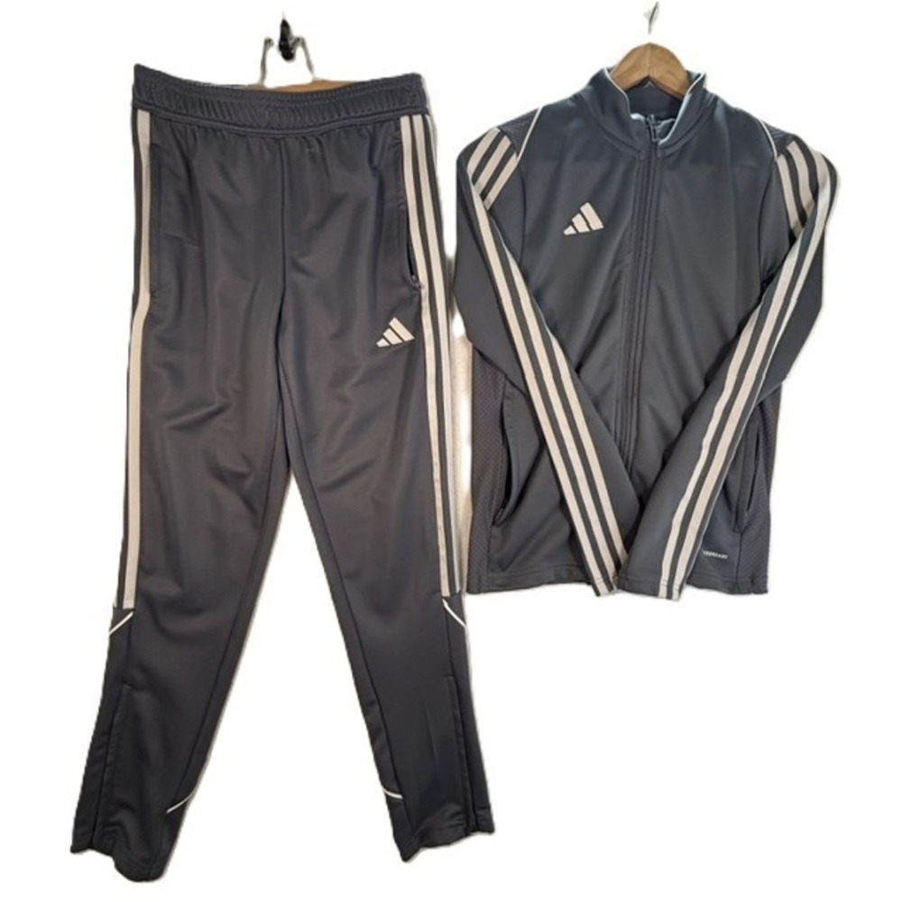 Adidas Tracksuit Set Gray 3-Stripe Aeroready Boys 11-12 Y Good